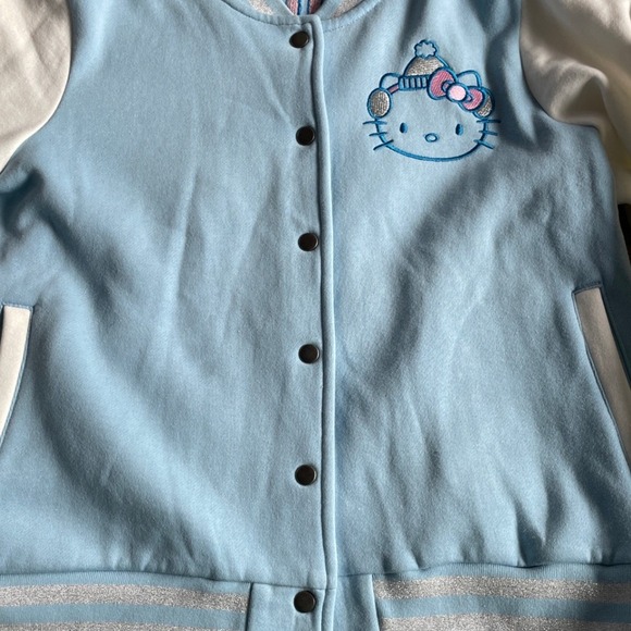 Hello Kitty Ski Club Varsity Jacket Blue White Pink Embroidered Full Snap L - Picture 5 of 7